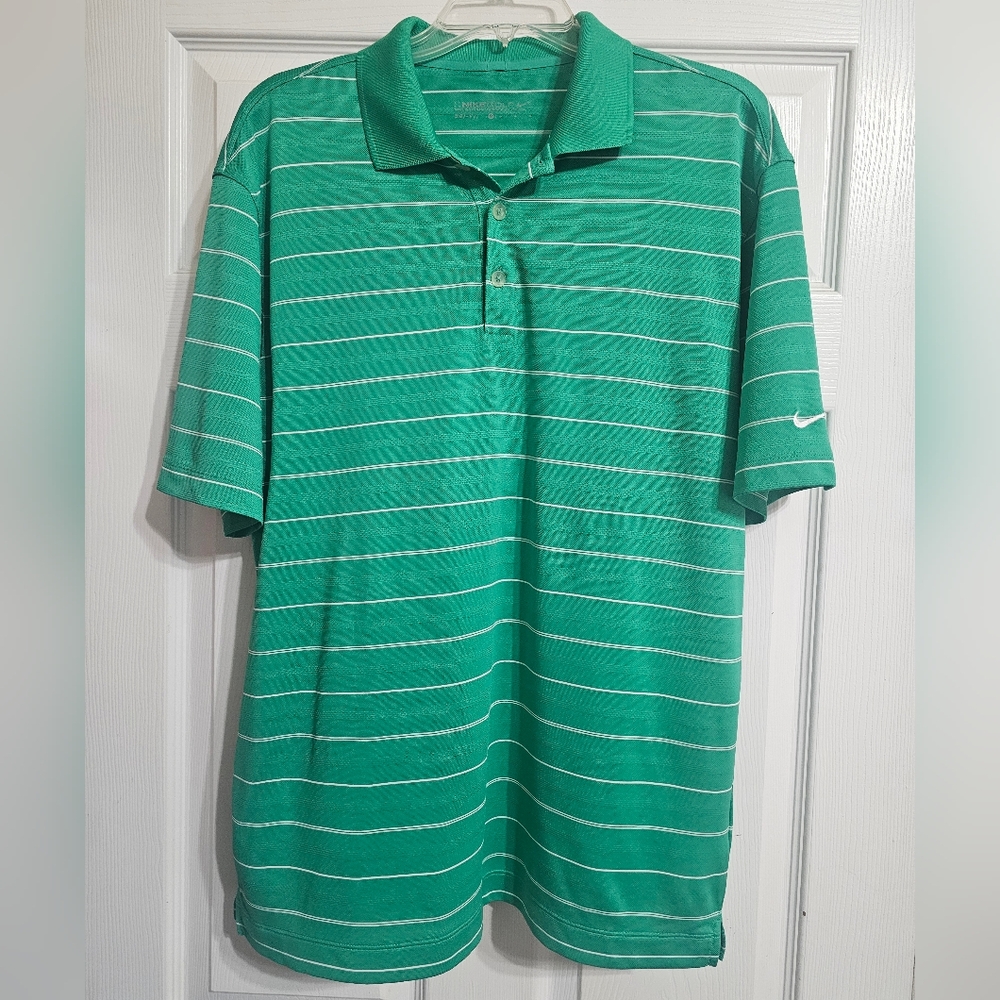 Nike Men's Polo Shirt in Green and White Stripes